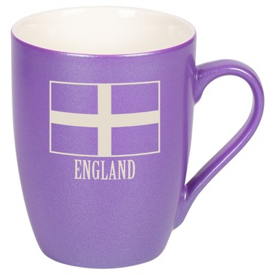 Elanze Designs England British Flag 10 Ounce Ceramic Laser-Etched Engraved Drinkware Mug, Metallic Passion Purple