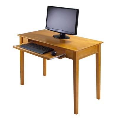 Honey Brown Wood Home Office Desk with Keyboard Tray