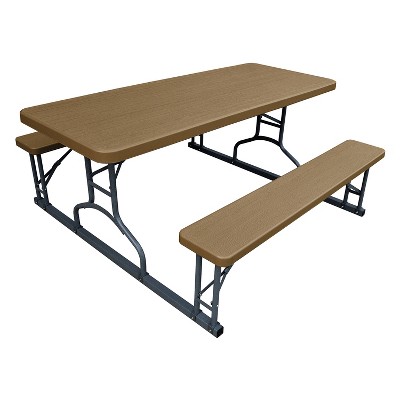 Plastic Development Group PIC622 Outdoor/Indoor Heavy Duty Dining Group 6 Foot Straight Folding Picnic Table, Wood Grain