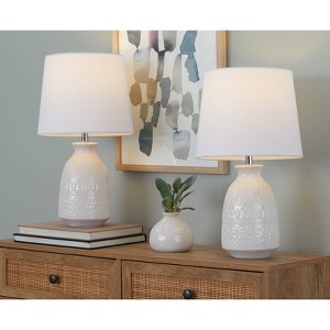 LumiSource (Set of 2) Claudia 20" Contemporary Table Lamps Off-White Ceramic, Polished Nickel Accents and White Linen Shade - 1 of 4