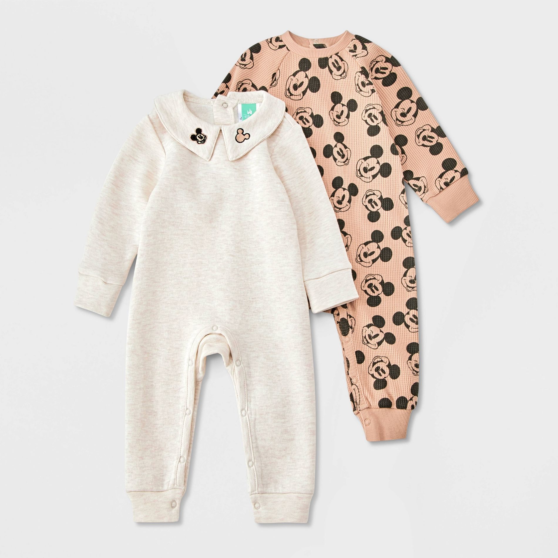 Baby Boys' 2pk Disney Mickey Mouse Long Sleeve Romper - Beige