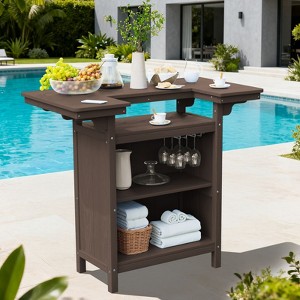Hyleory Outdoor HDPE Bar Table with Storage Shelves and Glass Holder – Weather-Resistant Patio Entertainment Station - 1 of 4