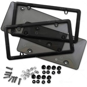Zone Tech Clear Smoked Unbreakable License Plate Shields Combo - 2-Pack Novelty/License Plate Clear Smoked Unbreakable Bubble Shields with Frames - 1 of 4