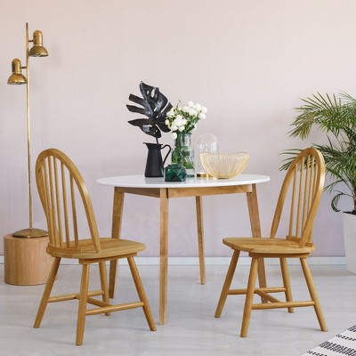 Natural High Back Brown Wood Windsor Side Chair Set