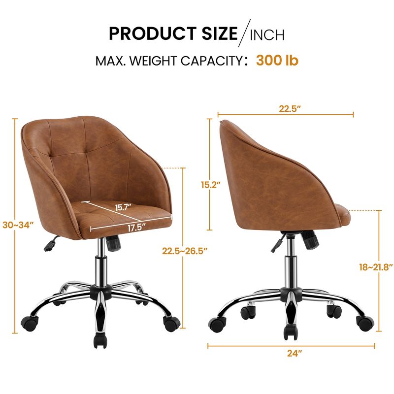Yaheetech Velvet Desk Chair for Home Office, Soft Height Adjustable 360° Swivel Computer Chair, 4 of 12
