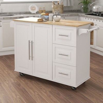NicBex Mobile Kitchen Island Cart Kitchen Storage Cabinets Island Cart with Drop Leaf, 3 Drawers and 2 Cabinet Doors for Kitchen, White