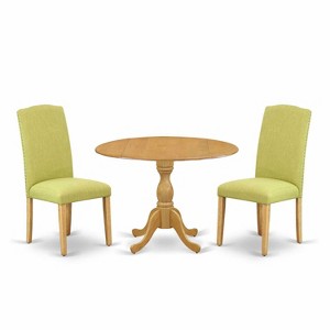 3-Piece Natural Oak Finish Solid Wood Top - Dining Room Set with High Back - Seats 4 - 1 of 4