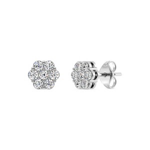 Gilded Lab-Grown Diamond 7 Stone Flower Earrings in 925 Sterling Silver & 14KT Yellow Gold-Plated Silver | 1/4, 1/2, 1, 2 Carat Total Weight - 1 of 4