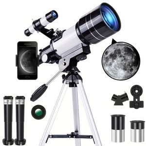 150X High Magnification 70mm Aperture Astronomical Telescope with Tripod Mount (15X-150X) Portable Travel Telescope with Phone Adapter White - 1 of 4