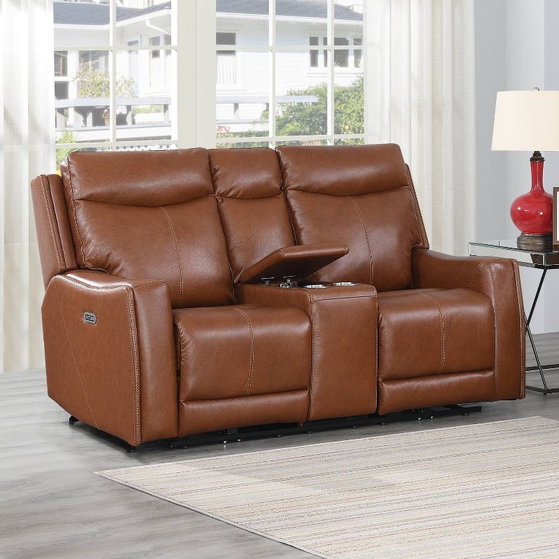 Natalia Power Loveseat Console Recliner Caramel Leather - Steve Silver Co., 4 of 19