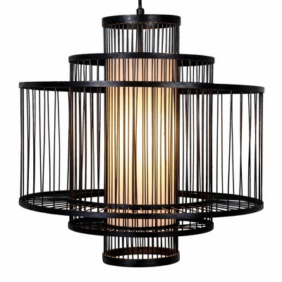 Black Tiered Bamboo Drum Chandelier Pendant Light
