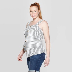 Maternity Striped Sleeveless Square Neck Button Front Tank Top - Isabel Maternity by Ingrid & Isabel Gray/White S, Women