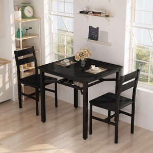 Hooseng 3-Piece Square Bar Table and Chairs Set, Space Saving Dining Set with Storage Rack, Small Kitchen Table Set with Wooden Top and Metal Frame - 1 of 4