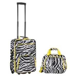 Rockland Rio 2pc Carry On Luggage Set - Lime Zebra, Black/White/Green
