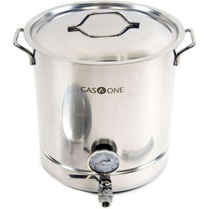 GasOne 16 Gallon Stainless Steel Home Brew Kettle Pot Pre Drilled 4 PC Set with Tri Ply Bottom, Stainless Steel Lid Ball Valve, Thermometer, Spigot - 1 of 4