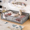 SEVOBAL Kids Bedroom Twin Size Floor Bed Frame With Safety Guardrails Door Removable Slats No Box Spring Needed for Kids, Gray, 78.15"*19.29"*4.92" - 2 of 4