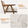 Mid-Century Accent Chair Set of 2 - Farmhouse Wood Armchair with Rattan Backrest & Linen Cushion - 4 of 4