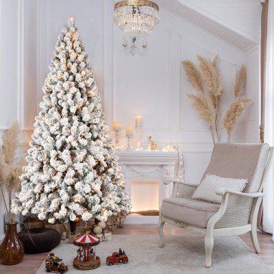NAYSAYE Christmas Tree Stands 5ft Flocked Tree with Realistic Branches for Christmas Snowy Holiday Decor, Green and White, 36"*60"*10.12"