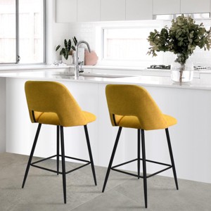 Edwin 26.5" inches Fabric Counter Height Stools,Armless Upholstered Counter Stools With Backs Set Of 2,Black Metal Frames-The Pop Home - 1 of 4