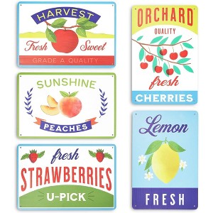Farmlyn Creek 5 Pack Fruit Crate Label Wall Signs, Metal Kitchen Decor, 5 Designs (11.8 x 7.8 in) - 1 of 4