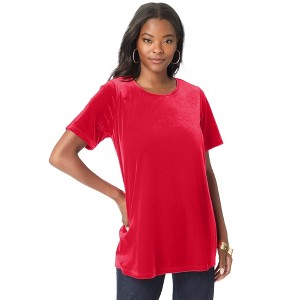 Roaman's Women's Plus Size Velour Swing Tee - 1 of 3