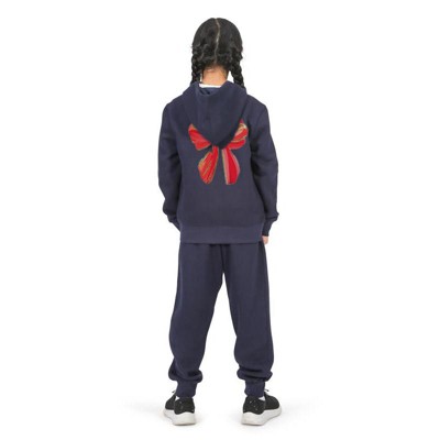 Everyday Kids Christmas Collection Festive Red & Gold Bow Girls Zip Up Hoodie – Holiday Sweatshirt - Navy