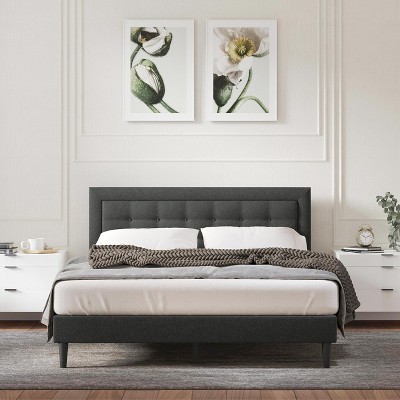 Glenwillow Home Conner Upholstered Platform Bed Frame, Button Tufted, Mattress Foundation, Wood-Slat Support, No Box Spring Needed, Easy Assembly