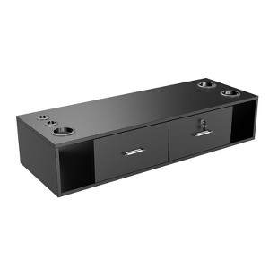 Karl Home Black Wall Mount Salon Styling Station with 2 Lockable Drawers 2 Side Open Space - 1 of 4