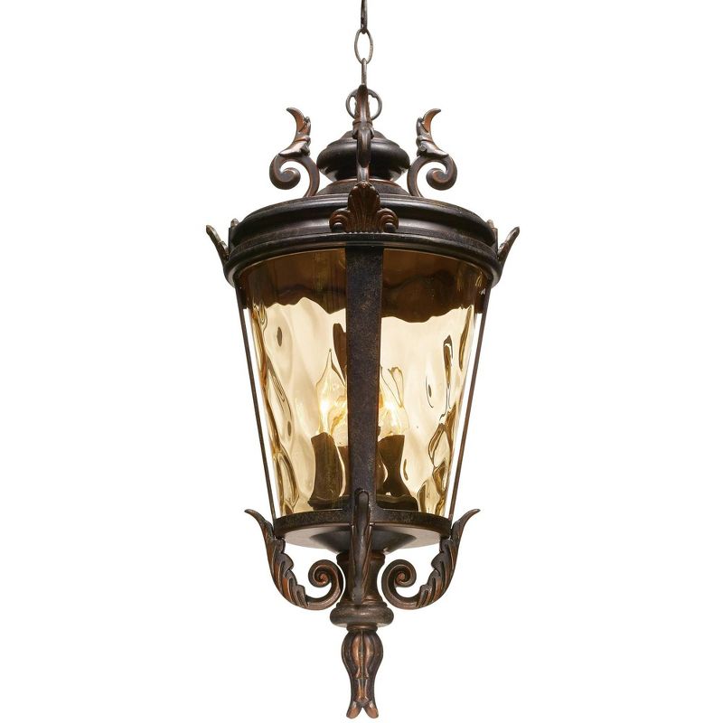 John Timberland Casa Marseille Rustic Vintage Flush Mount Outdoor Hanging Light Bronze Scroll 23 3/4" Champagne Hammered Glass for Post Exterior Barn, 5 of 8