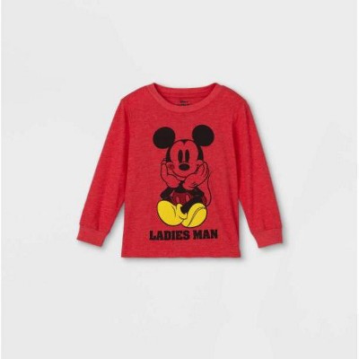 Toddler Boys' Mickey Mouse Valentine's Day Long Sleeve Graphic T-Shirt - Red