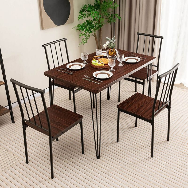 Tangkula 5-Piece Dining Table Set for Small Space Kitchen Table Set for 4 Walnut, 2 of 11