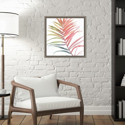 Tropical Blush Coral and Green Framed Canvas Wall Art