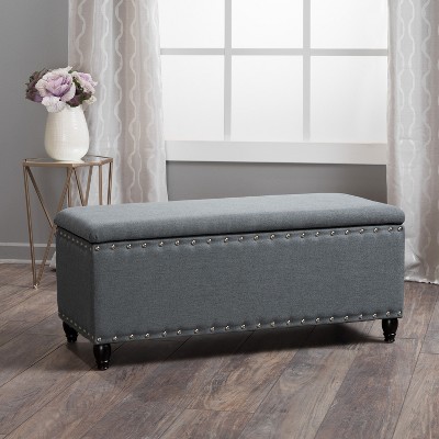 Sapphtopaz Modern Storage Ottoman with Upholstered Versatile Vanity Stool with Wood Legs&Nail Decoration,Storage Bench for Living Room, Bedroom
