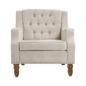 COWLOWN Vintage Tufted Accent Chair, Button Upholstered Armchair with Brass Studs for Living Room/Bedroom - 1 of 4