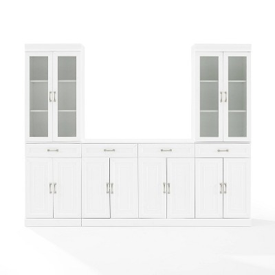 White 3-Piece Sideboard and Glass Door Pantry Set with Adjustable Shelves