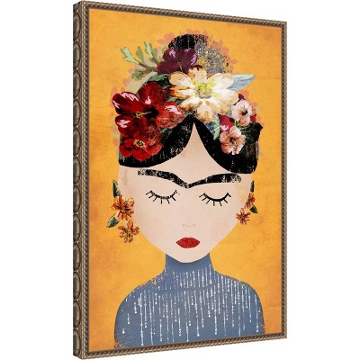 Frida Kahlo Yellow Floral Framed Canvas Wall Art 16 x 23-in