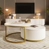 31.5" & 27.6" MDF Modern Round Nesting Coffee Tables with Fluted Base and 1 Drawer in White & Gold for Living Room, Apartment - 2 of 4