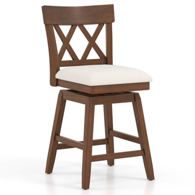 Tangkula 2" Bar Stool Wooden Chair w/Contoured Backrest Swivel Padded Seat for Kitchen