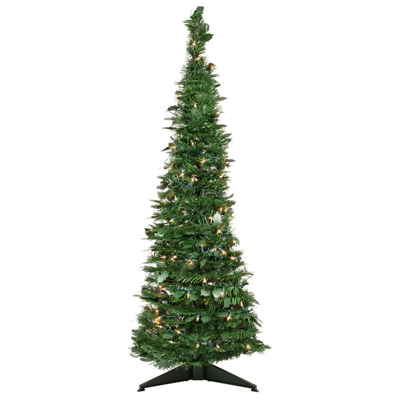 Northlight 4' Pre-Lit Green Tinsel Pop-Up Artificial Christmas Tree, Clear Lights, 1 of 9