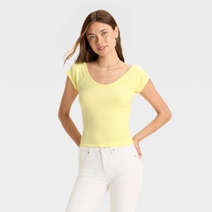 Women's Short Sleeve Double V-Neck Ribbed T-Shirt - Wild Fable™ - 1 of 3