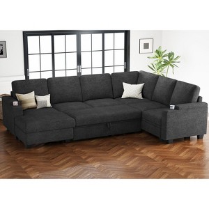 Belffin Chenille 7-Seater U-Shaped Sleeper Sectional - Modular Couch with Pull-Out Bed & All-Module Storage - 1 of 4