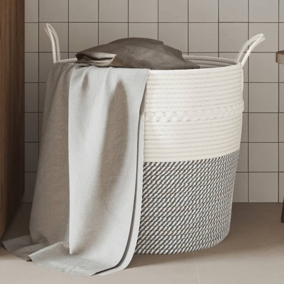 Aghana Digitals Medium Grey Cotton Collapsible Storage Basket with Woven Texture & Handles for