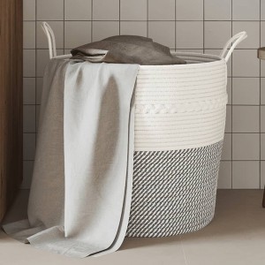 Aghana Digitals Medium Grey Cotton Collapsible Storage Basket with Woven Texture & Handles for - 1 of 4