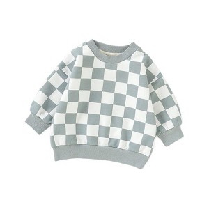 Organic Cotton Sweatshirt | Blue Checkered | Charlie Lou Baby - 1 of 4
