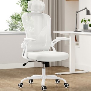 SEVOBAL Task and Office Chairs Ergonomic Office Chair, Home Office Desk Chair Computer Chair with Adjustable Lumbar Support, White, 24"*21"*10" - 1 of 4