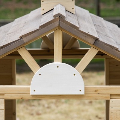 Outsunny Wooden Outdoor Playhouse with Bench and Flowerpots