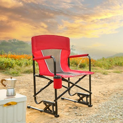 ALEXOUN Outdoor Camping Lounge Chair Portable Folding Chair with Solid,Durable Armrests,Drink Holder & Comfortable,Backrest 250 lbs Capacity