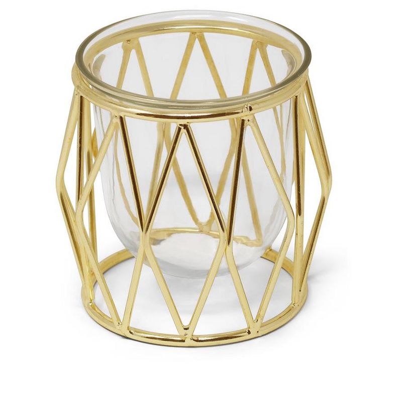 Classic Touch Gold Brass Hurricane Candle Holder with Diamond Shaped Design, 2 of 5