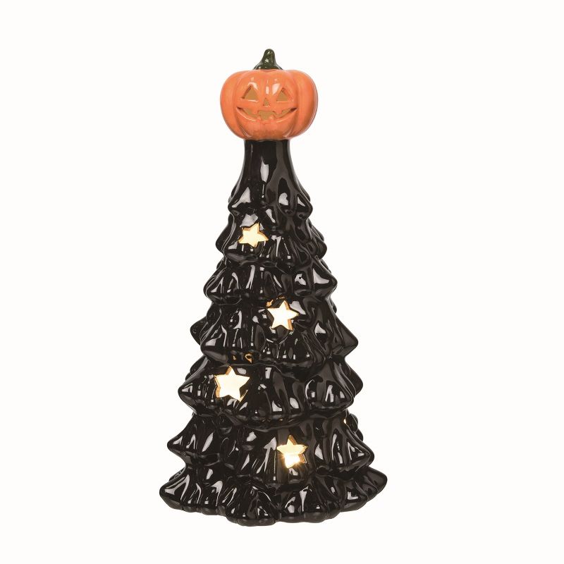 Transpac Ceramic Black Halloween Light Up Jack-O-Lantern Tree, 1 of 2