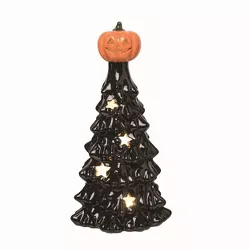Transpac Ceramic Black Halloween Light Up Jack-O-Lantern Tree